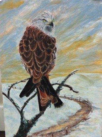 Pam, Red Kite, where's my Christmas dinner, acrylic.
